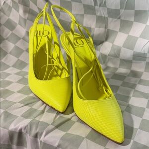 Jennifer Lopez Bright Yellow Lace-Up Heels